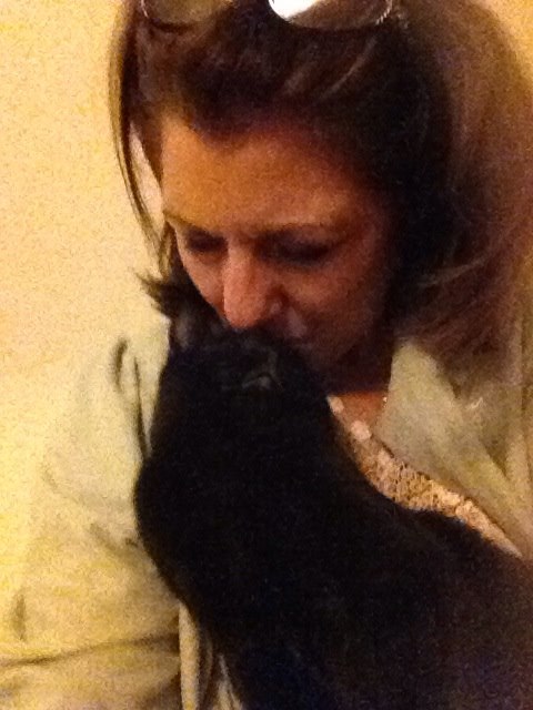 Reaching up for a kiss on the head